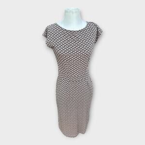 Boden Phoebe Black Tan Geometric Sheath Cotton Dress Knit Women's size 6 Long